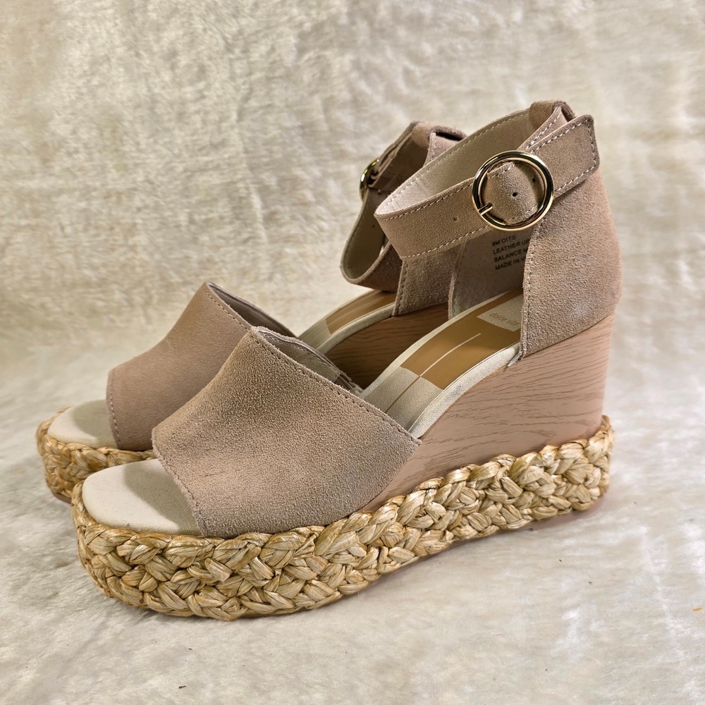 Dolce Vita Oits Wedge Platform Sandals Tan Nude Suede Espadrille Women 9 NEW - Picture 1 of 7